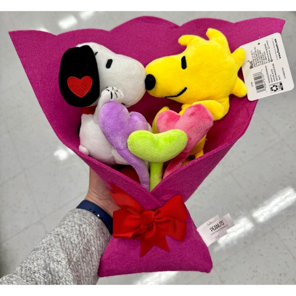 PEANUTS SNOOPY & WOODSTOCK Plush 13" Valentine Bouquet 2025 Gift Ruz NEW